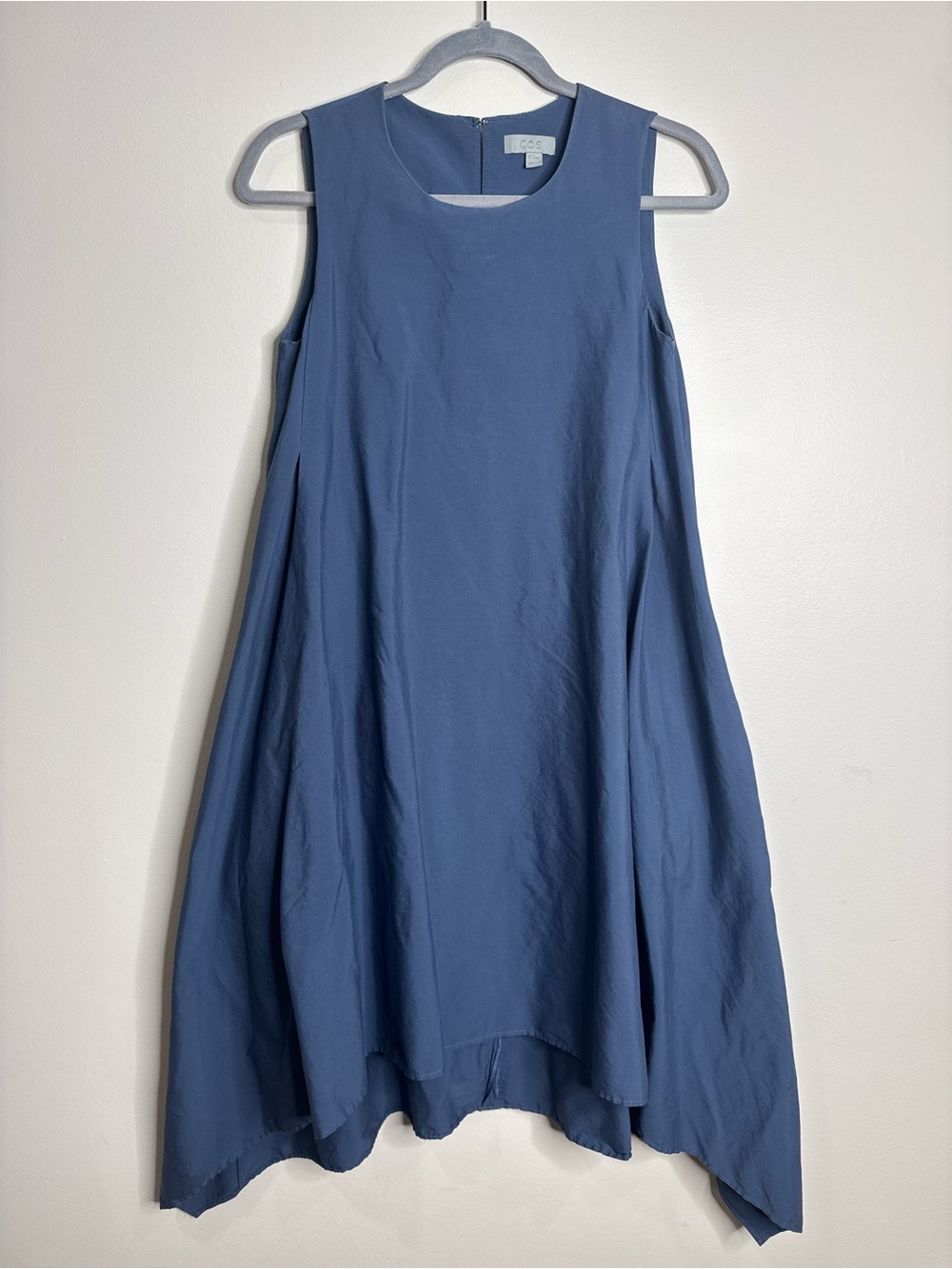 COS Slate Blue Cotton Blend Sleeveless Trapeze Dress Size 34 XS Pocketd